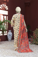 Identic Stripe Dora By Almeerah Unstitched 3 Piece Doriya Lawn Suit-Pale Sunshine Glow