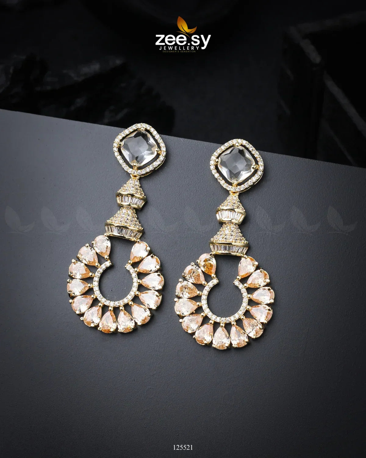Decorative Earrings Golden Champagne - Zeesy Jewellery