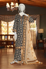 Identic Stripe Dora By Almeerah Unstitched 3 Piece Doriya Lawn Suit-Peach Bloom Serenity