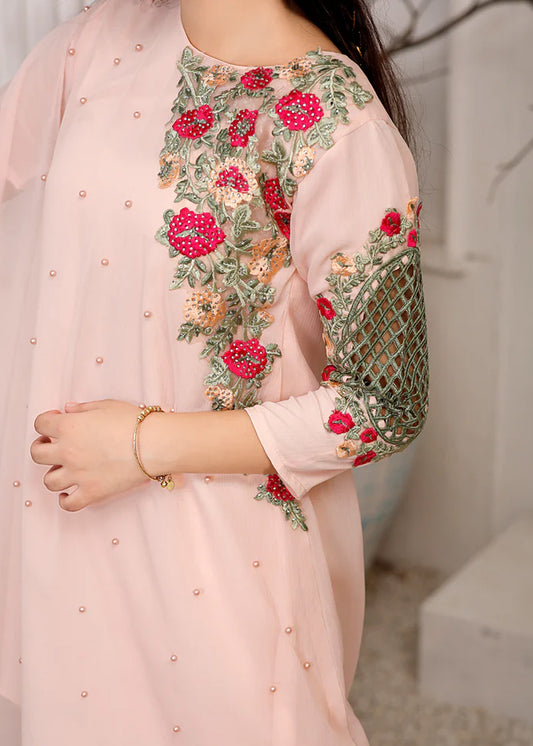 Modest Stitched 3 Piece Festive Collection-Pearl Cape Shirt - Peach