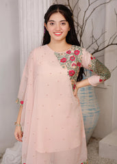 Modest Stitched 3 Piece Festive Collection-Pearl Cape Shirt - Peach