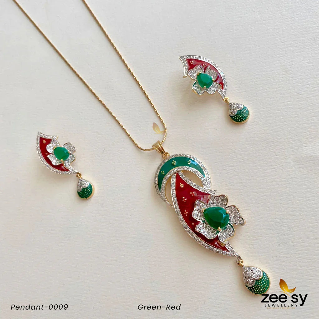 PENDANT-0009 Green-Red - Zeesy Jewellery