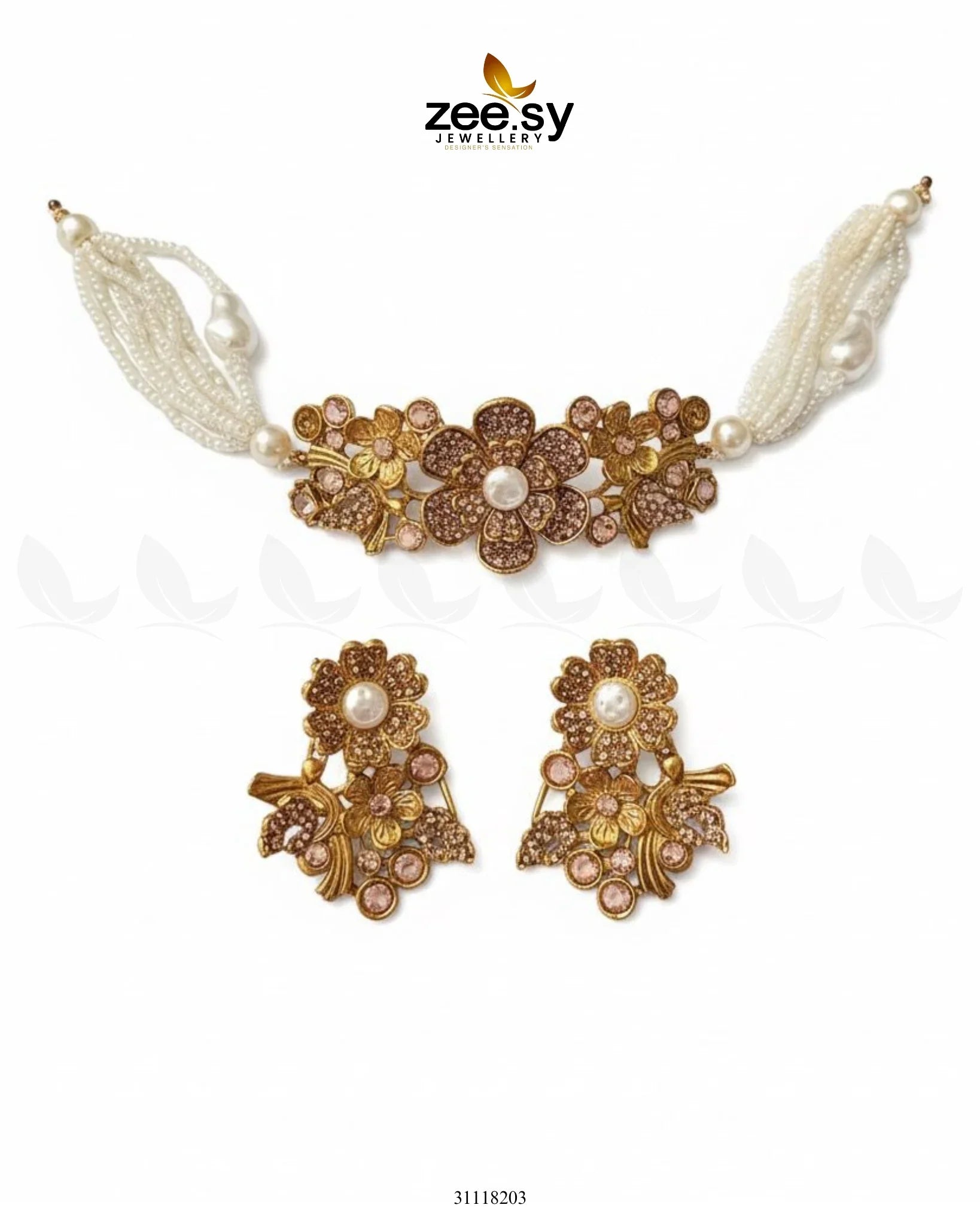 Peony Choker Set Golden Champagne - Zeesy Jewellery