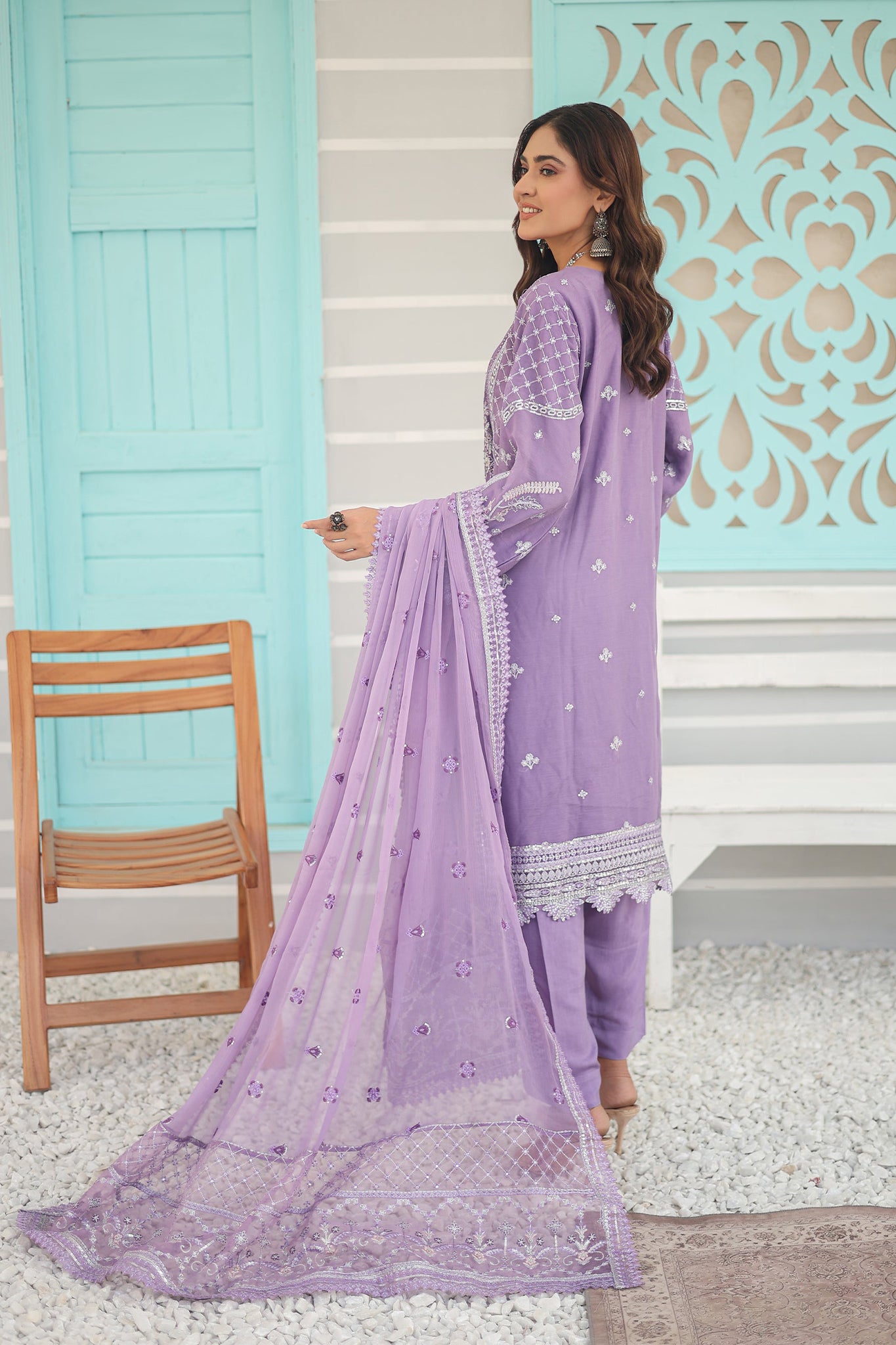 Inara By Azmeerah Official Semi Stitched 3 Piece Chiffon Edit Collection'2024-05-Peri Winkle