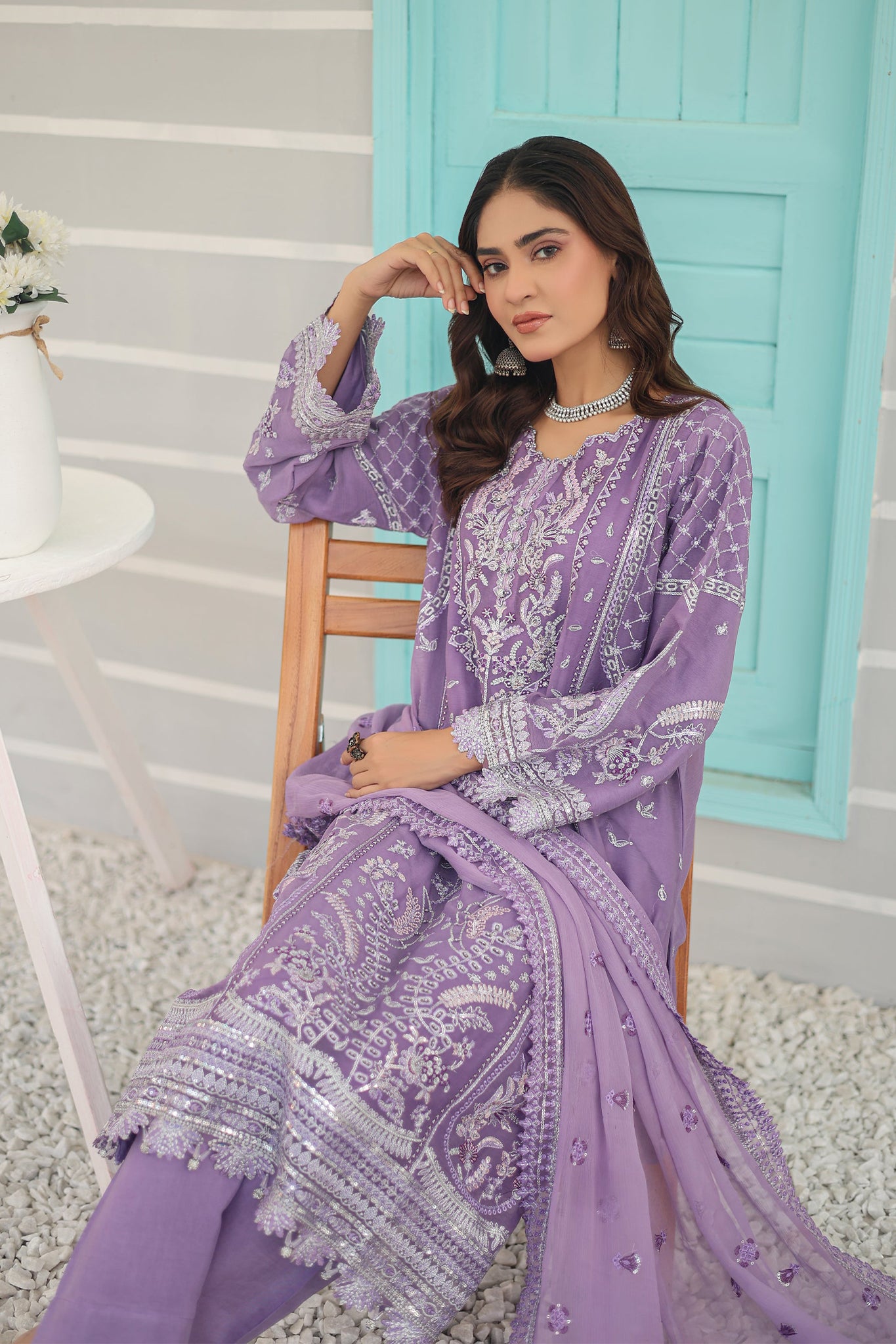 Inara By Azmeerah Official Semi Stitched 3 Piece Chiffon Edit Collection'2024-05-Peri Winkle