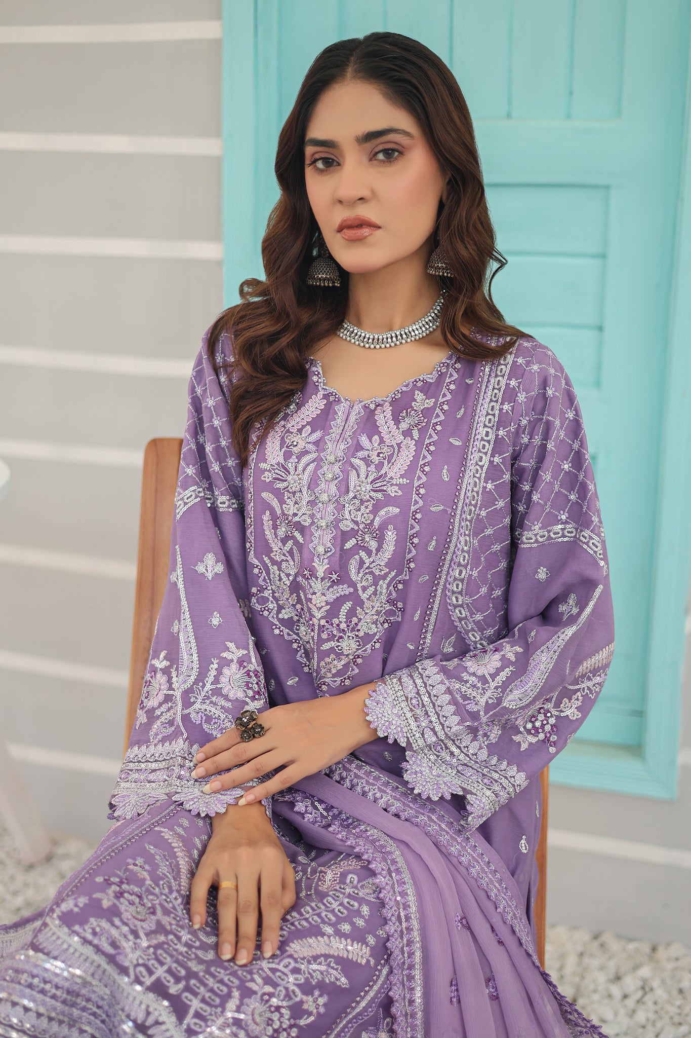 Inara By Azmeerah Official Semi Stitched 3 Piece Chiffon Edit Collection'2024-05-Peri Winkle