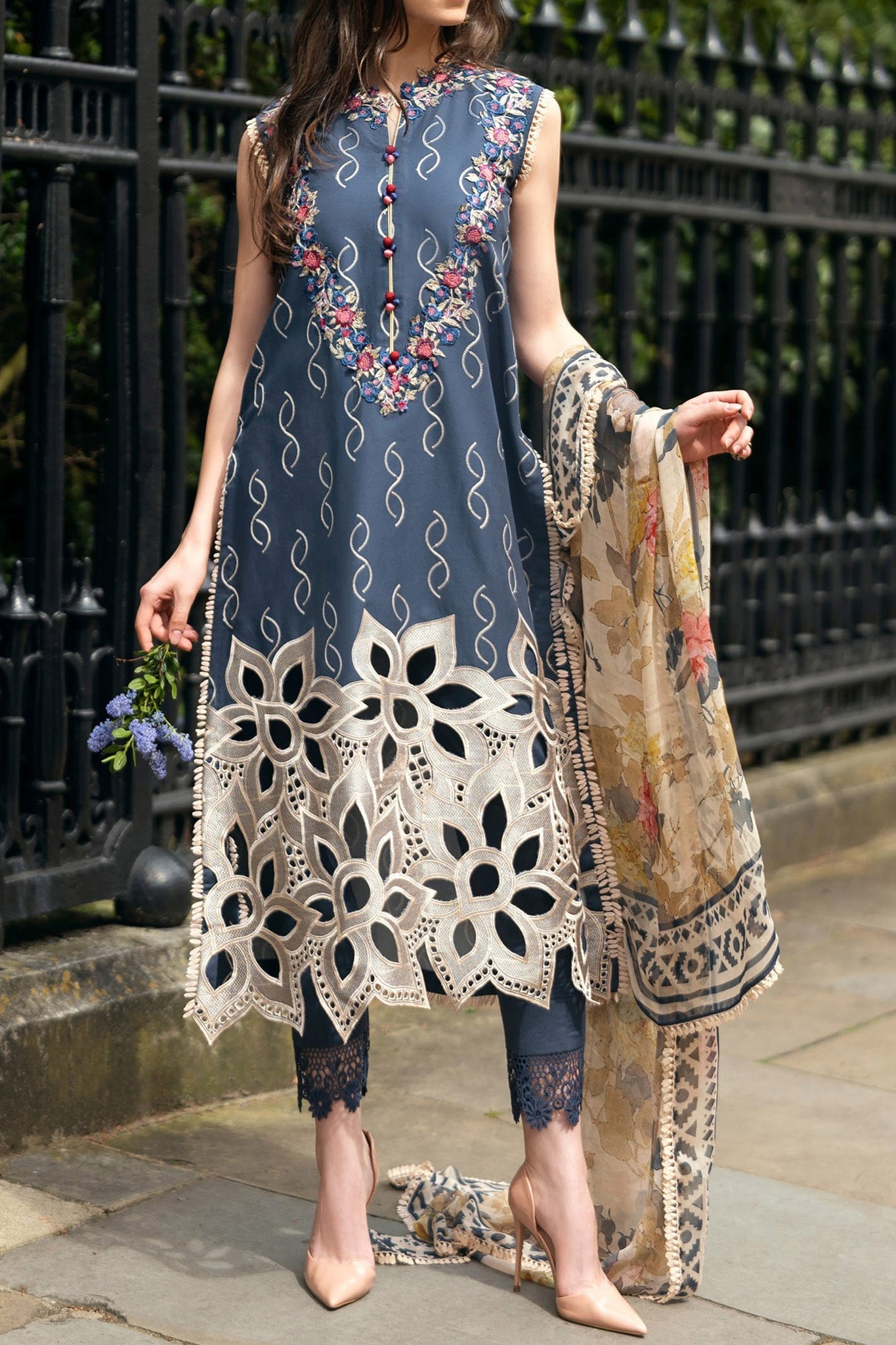 Hemline Odyssey By Mushq Unstitched 3 Piece Luxury Emb Lawn Collection'2024-HMC-03-Petale Symphony