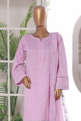 Khombi Stitched 3 Piece Summer Cotton Suit-Pink Rose-Pink