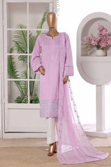 Khombi Stitched 3 Piece Summer Cotton Suit-Pink Rose-Pink