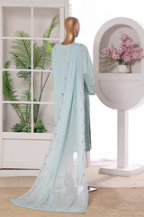 Khombi Stitched 3 Piece Summer Cotton Suit-Pink Rose-Sky
