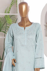 Khombi Stitched 3 Piece Summer Cotton Suit-Pink Rose-Sky