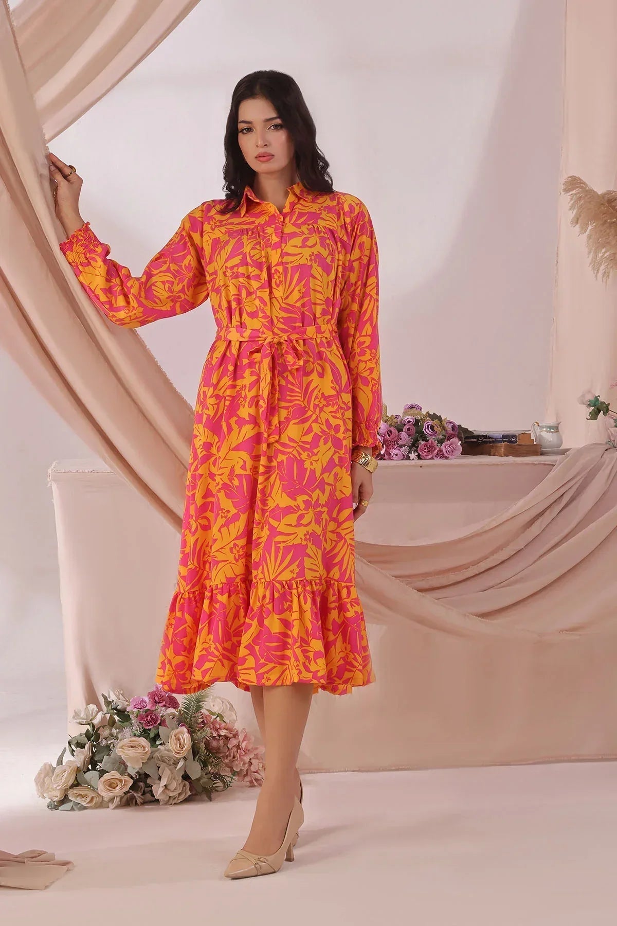 Best Women's Georgette Printed Dress - Wear Ochre -