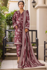 Bin Saeed Stitched 3 Piece Printed Khaddar Vol-03 Collection'2025-WK-2382-Maroon