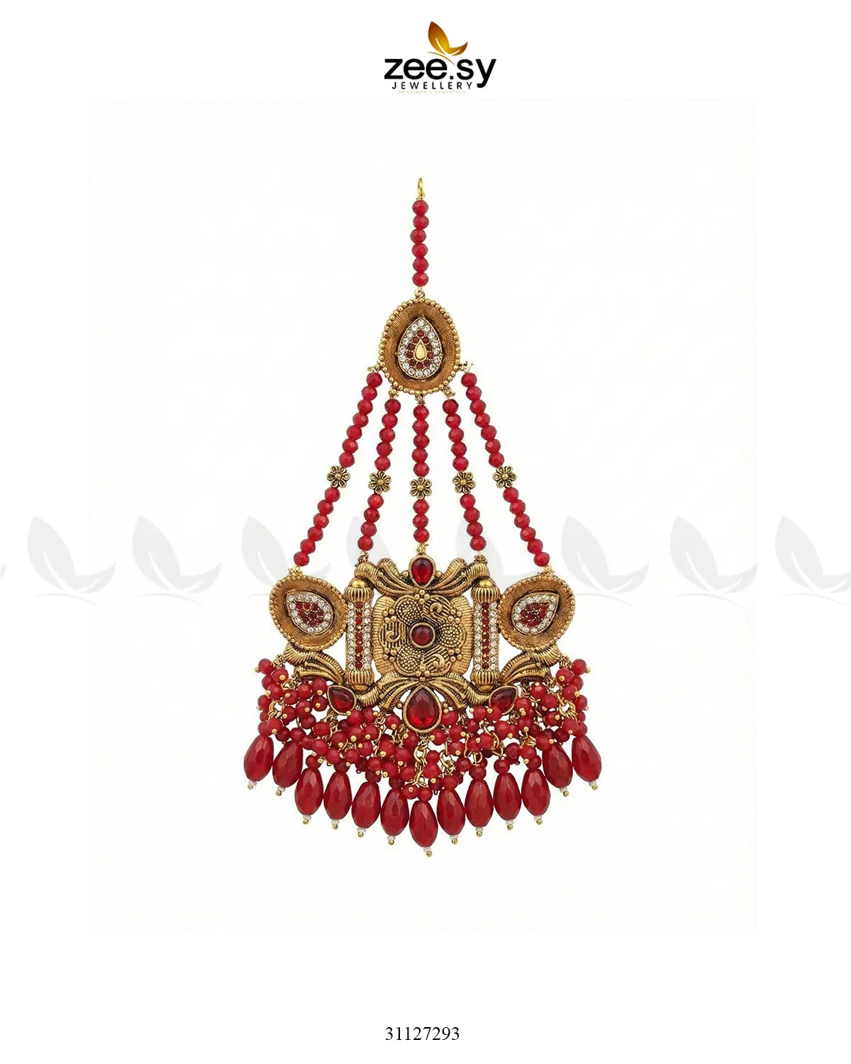 Shyama Beaded Pearl Jhumar Red - Zeesy Jewellery