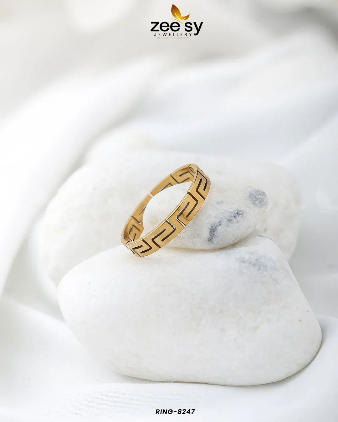 Maze Pattern Ring-8247 Golden - Zeesy Jewellery