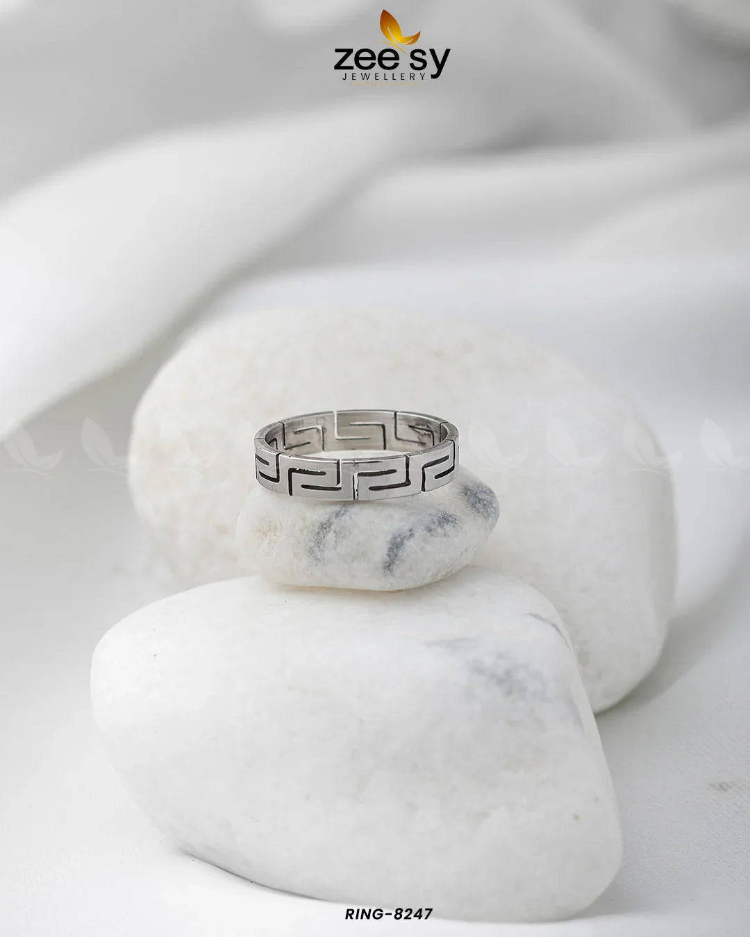 Maze Pattern Ring-8247 Silver - Zeesy Jewellery