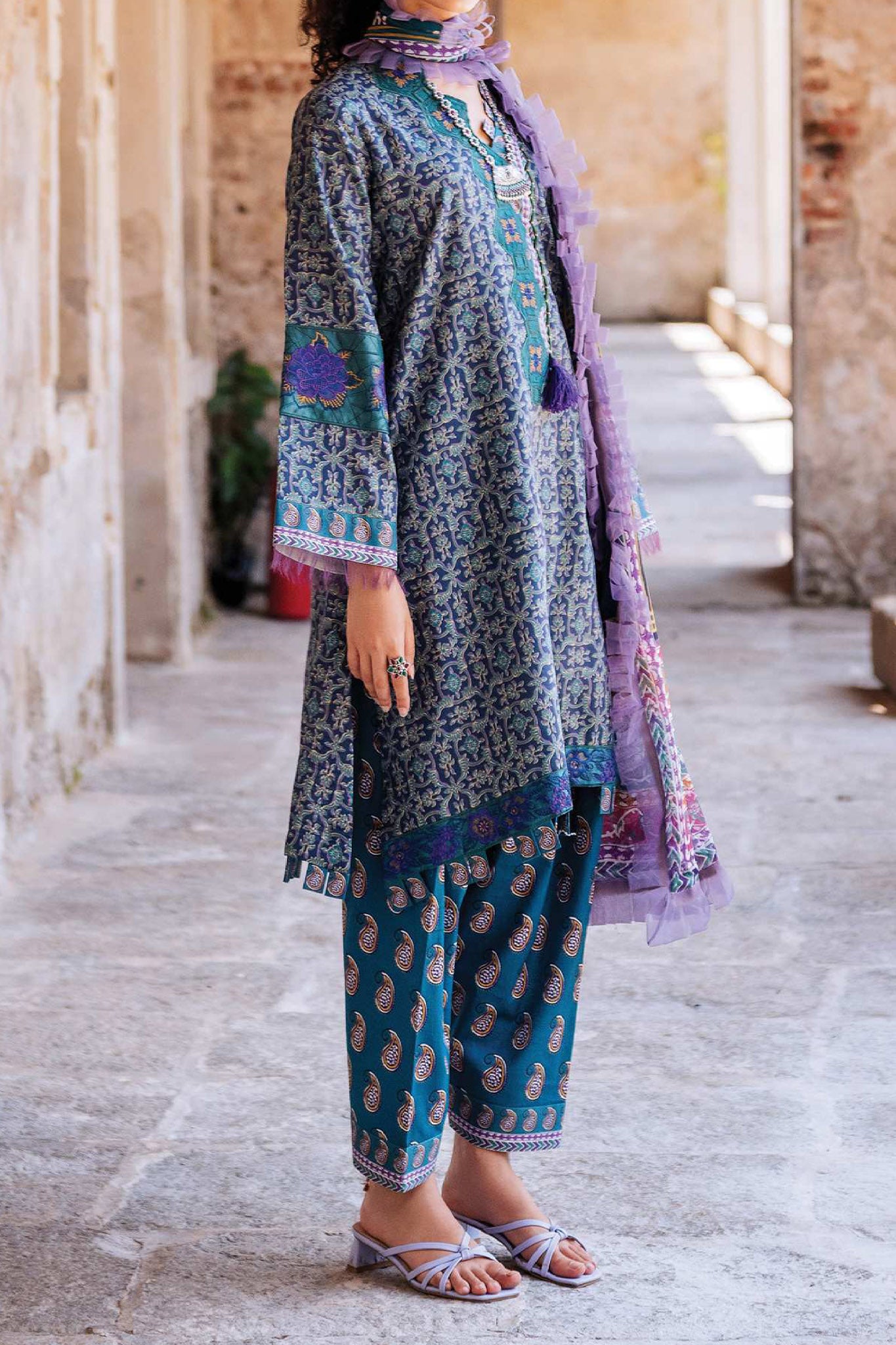 Taneez by Roheenaz Unstitched 3 Piece Block Printed Lawn Collection'2024-RNB-06-B-Elika