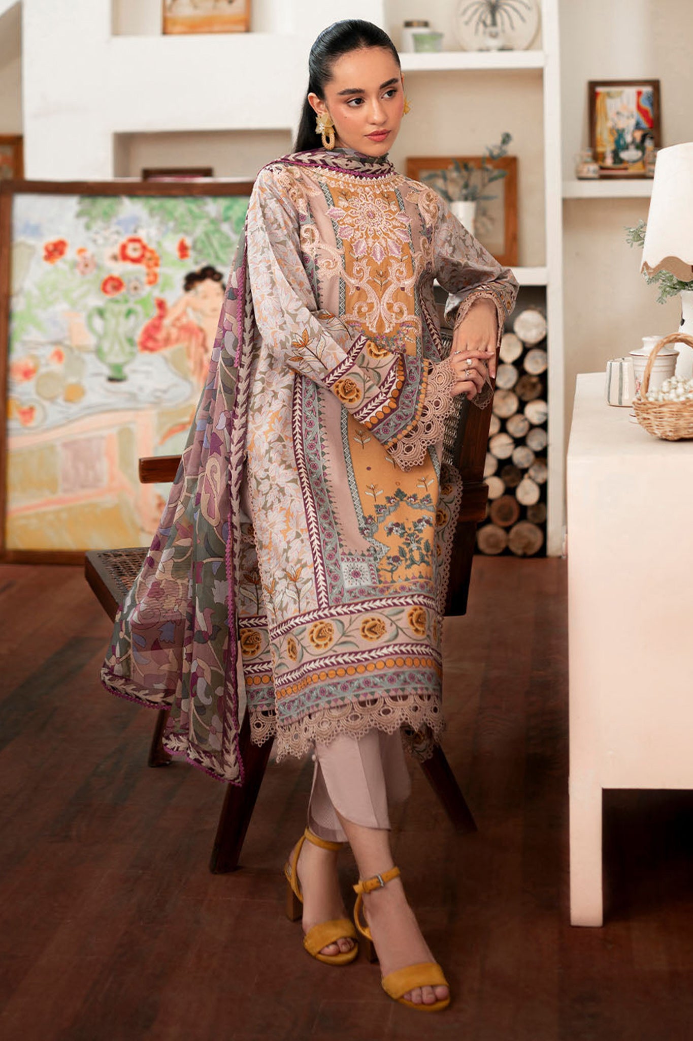 Selene By Roheenaz Unstitched 3 Piece Printed Cambric Fall Collection'2024-RNP-07-A-Honey