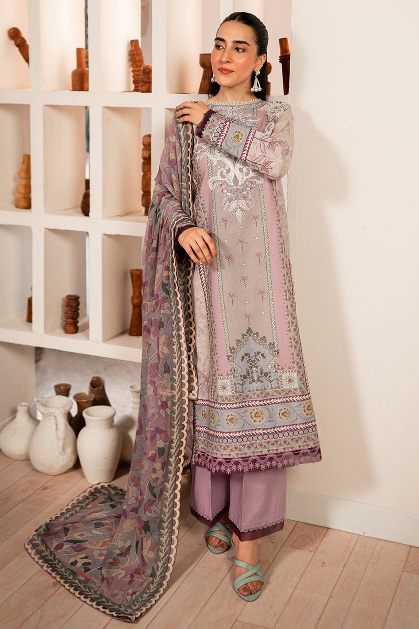 Selene By Roheenaz Unstitched 3 Piece Printed Cambric Fall Collection'2024-RNP-07-B-Lavender