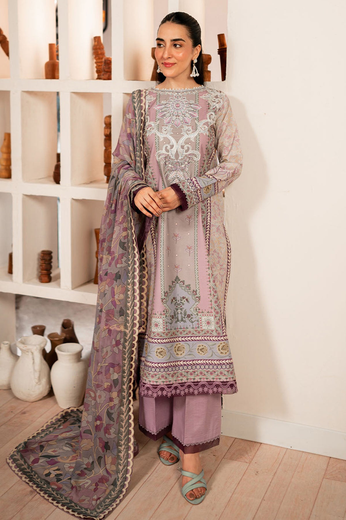 Selene By Roheenaz Unstitched 3 Piece Printed Cambric Fall Collection'2024-RNP-07-B-Lavender