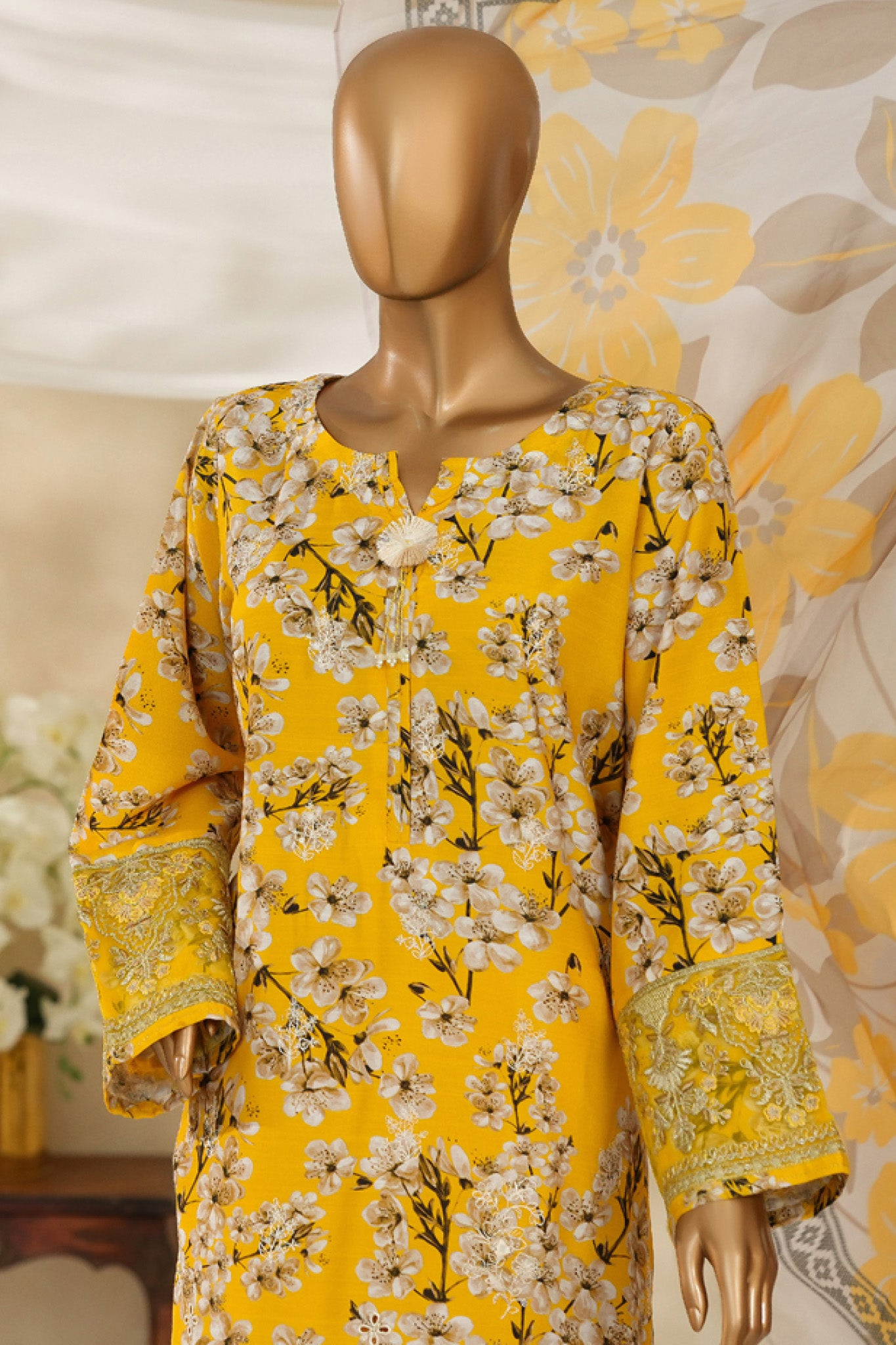 Majestic By HZ Stitched 3 Piece Emb Silk Collection'2025-RRE-112-Yellow