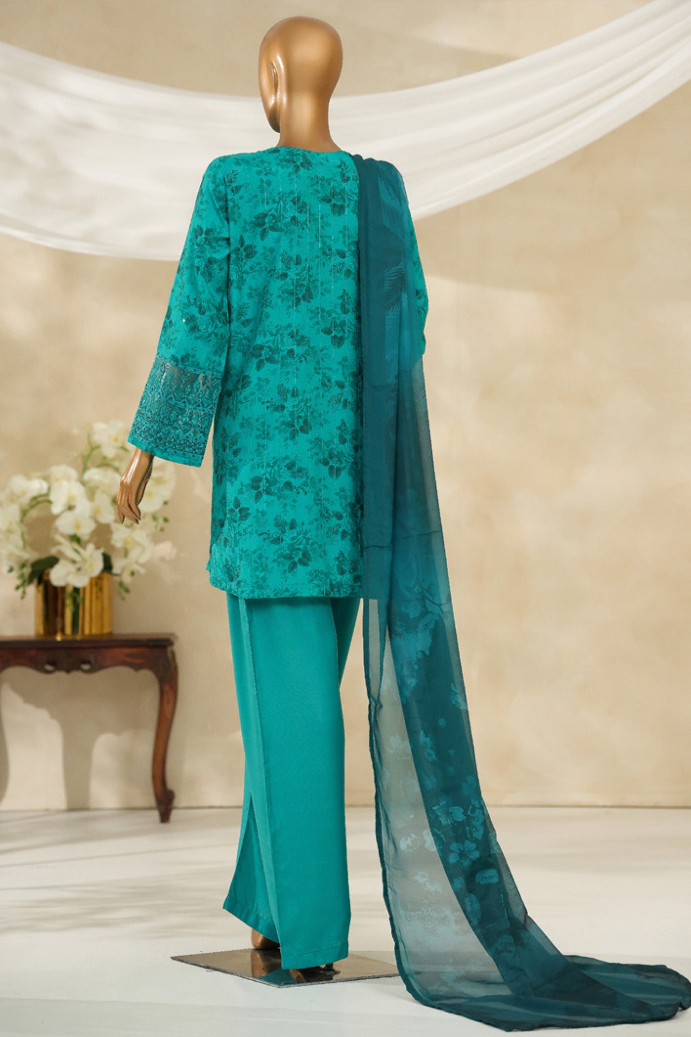 Majestic By HZ Stitched 3 Piece Emb Silk Collection'2025-RRE-114-Sea Green