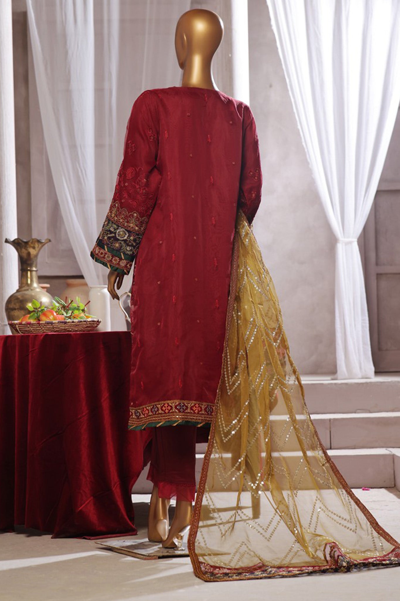 Bin Saeed Stitched 3 Piece Exclusive Luxury Formals Collection'2024-RTS-1158-Maroon