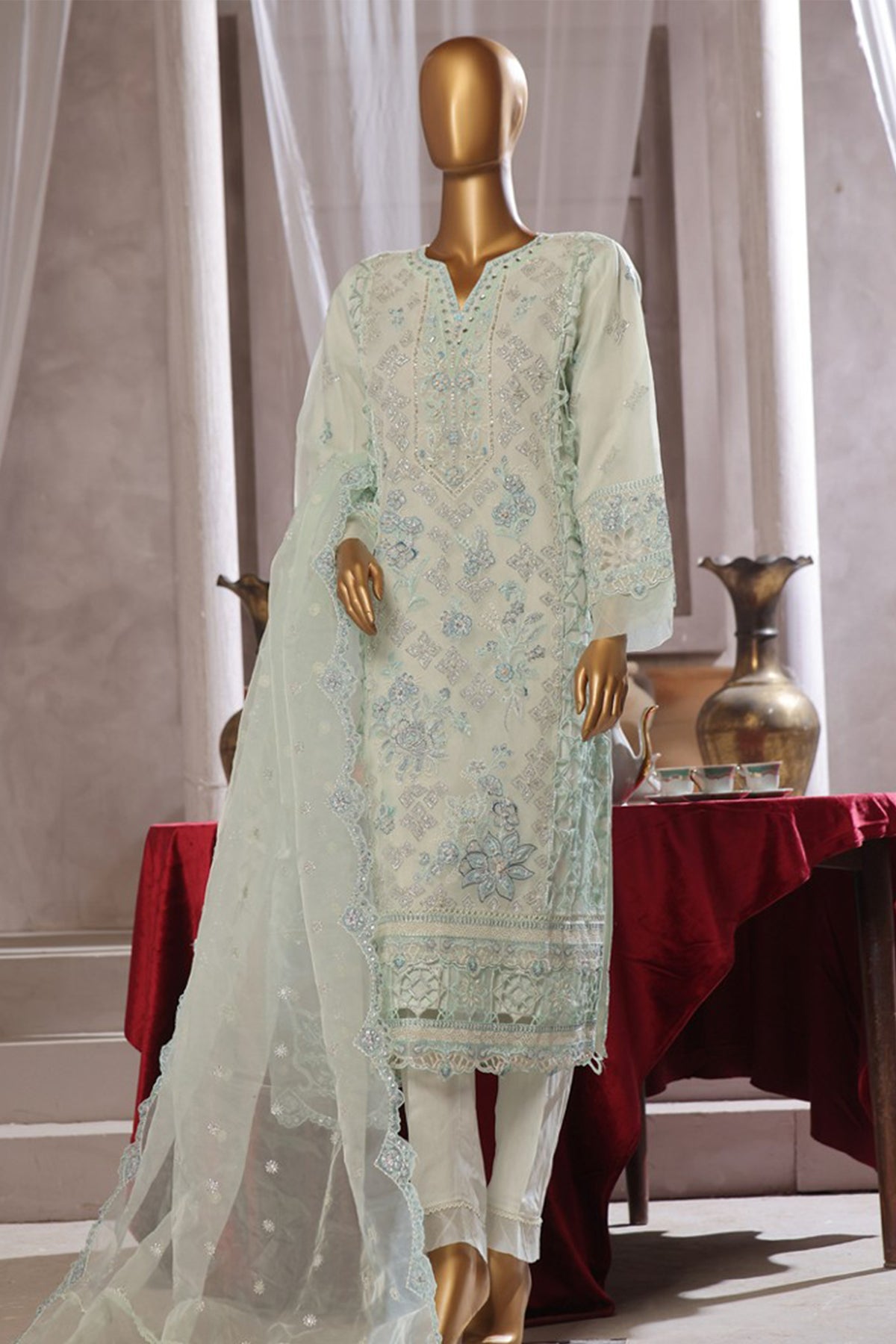 Bin Saeed Stitched 3 Piece Exclusive Luxury Formals Collection'2024-RTS-1159-Sky Blue