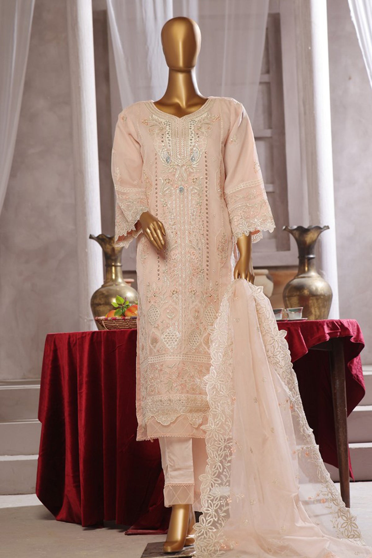 Bin Saeed Stitched 3 Piece Exclusive Luxury Formals Collection'2024-RTS-1161-Peach