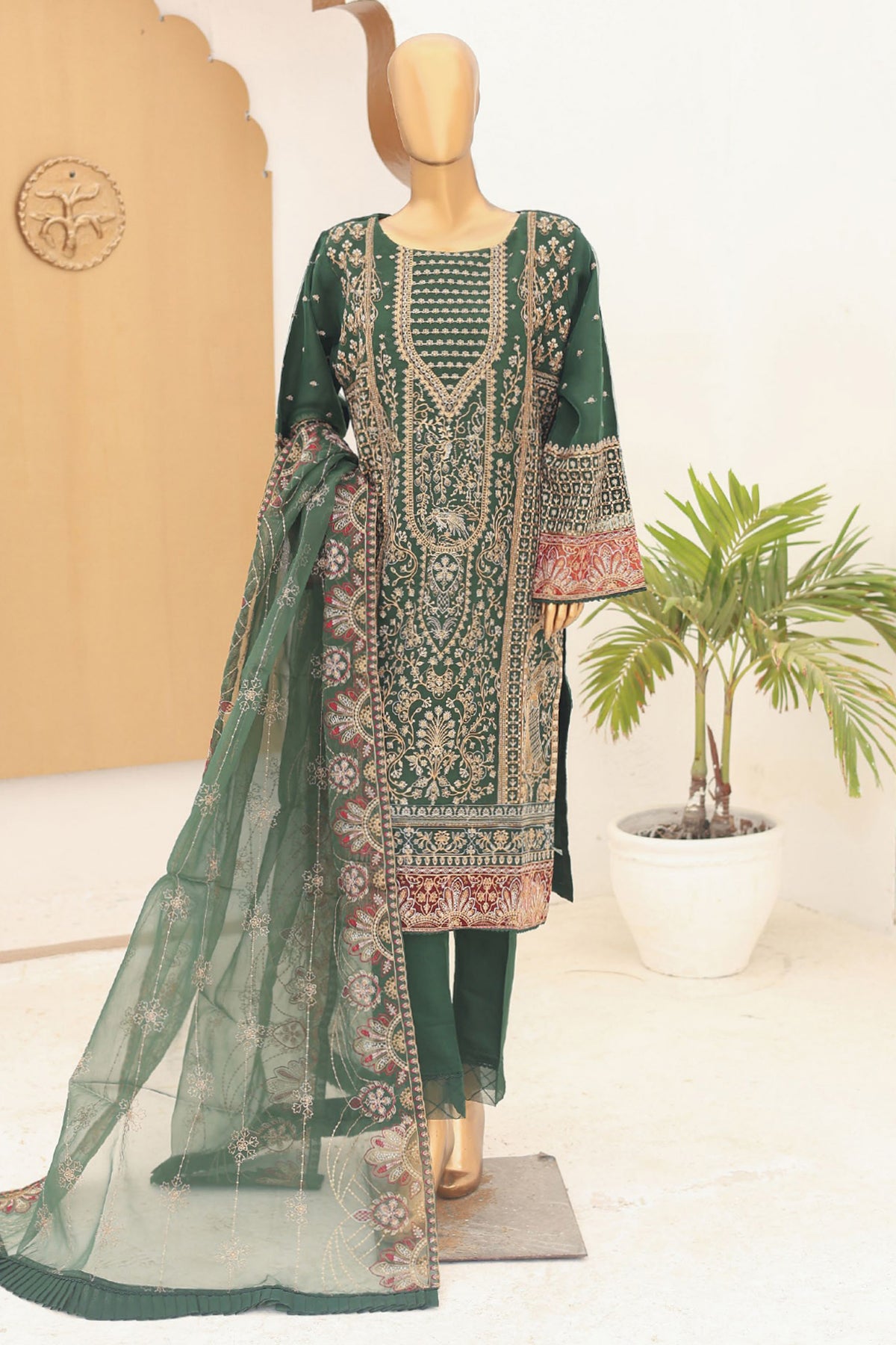 Bin Saeed Stitched 3 Piece Fancy Emb Formals Collection'2024-RTS-921-Green