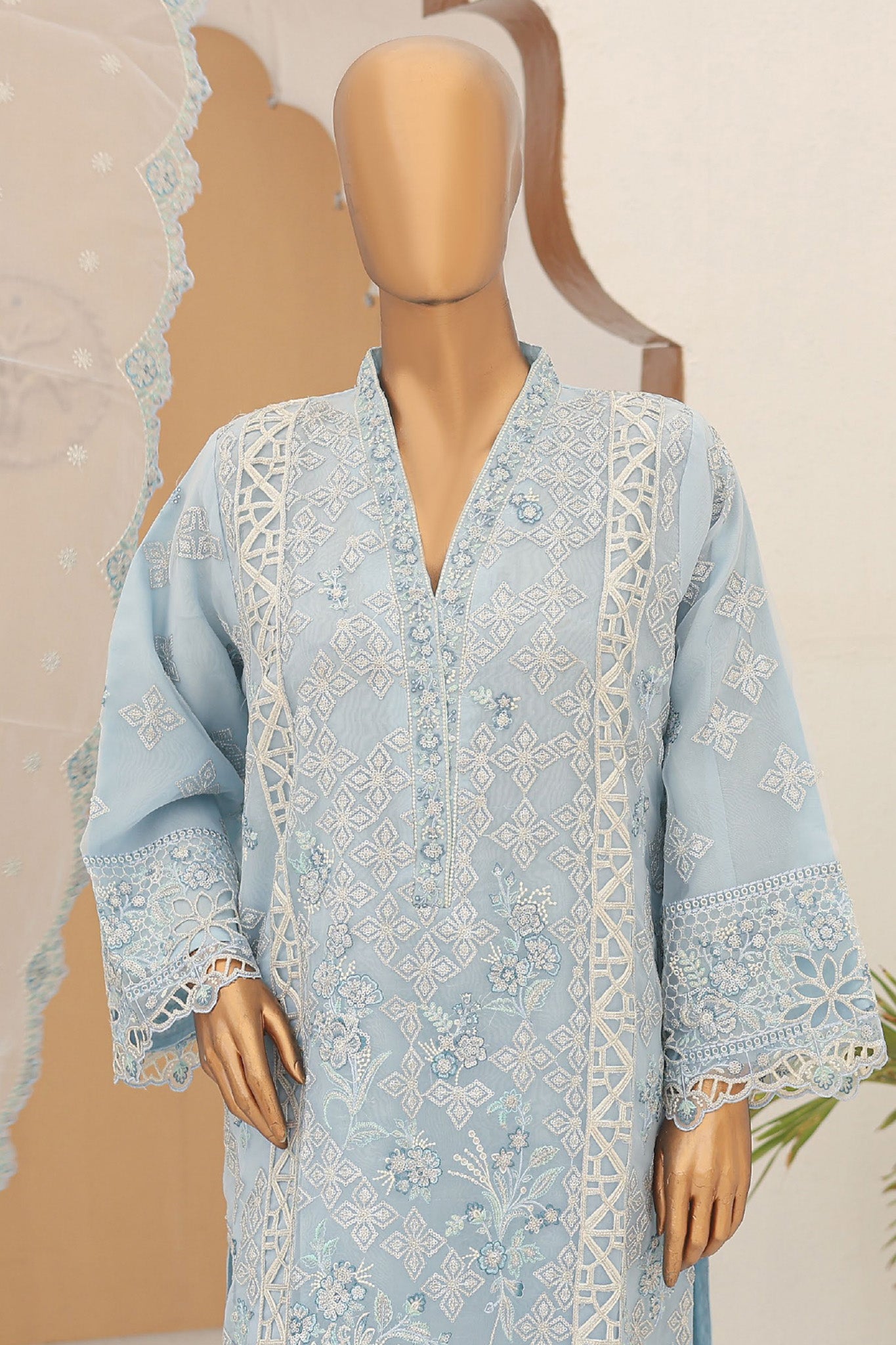 Bin Saeed Stitched 3 Piece Fancy Emb Formals Collection'2024-RTS-922-Sky Blue