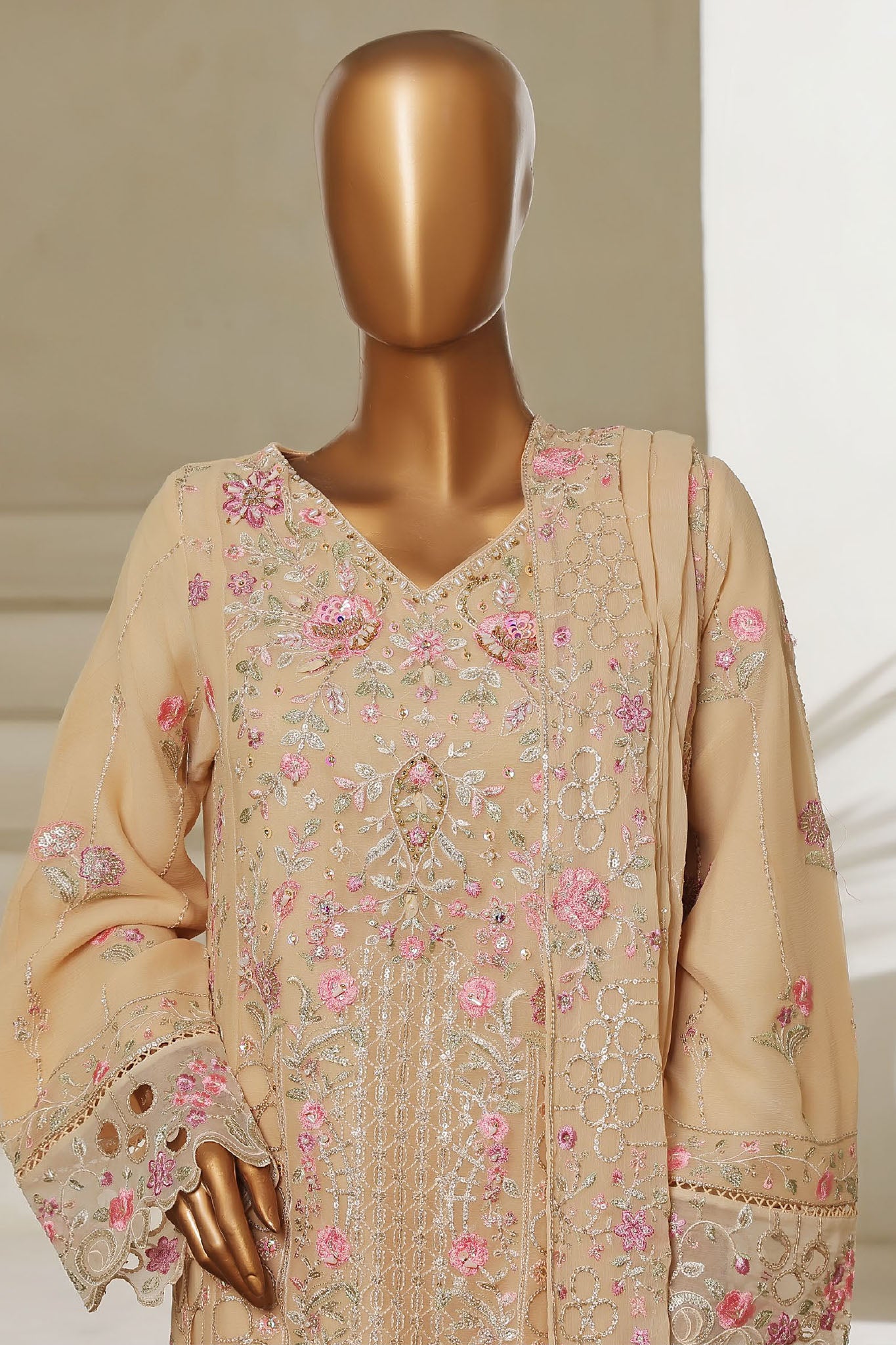 Bin Saeed Stitched 3 Piece Luxury Emb Chiffon Collection'2025-RTSC-2147-Fawn
