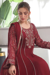 Eid E Milan By Al Siyaab Stitched 3 Piece Formals Suit-Raani-Maroon