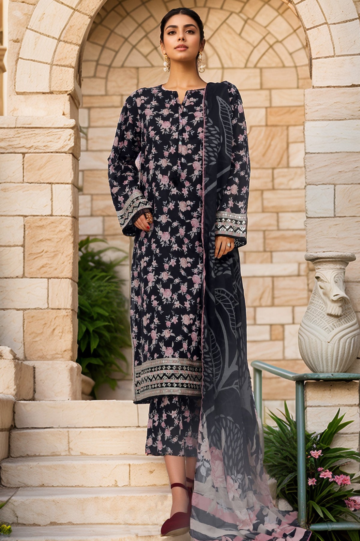 Raya By Sada Bahar Stitched 3 Piece Festive Emb Lawn Vol-02 Collection'2025-CW-85-Black