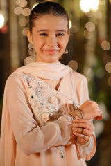 Ochre Clothing Girls Full Suits Chiffon Hand Adda Work 3 Pc Suit