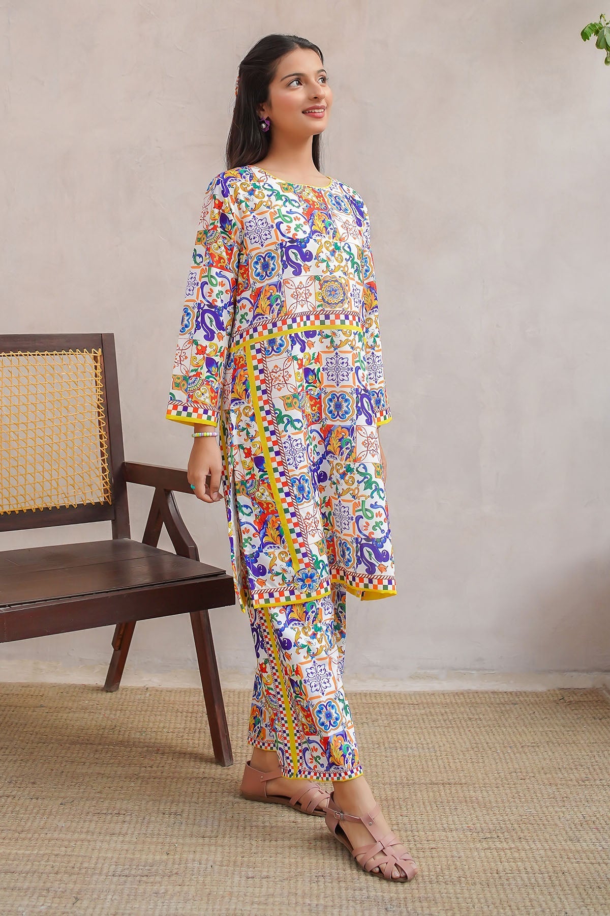Ochre Clothing Girls Co-ords Swiss Lawn Digital Printed 2 Pc Suit
