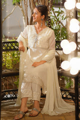 Ochre Clothing Girls Full Suits Chiffon Embroidered 3 Pc Suit