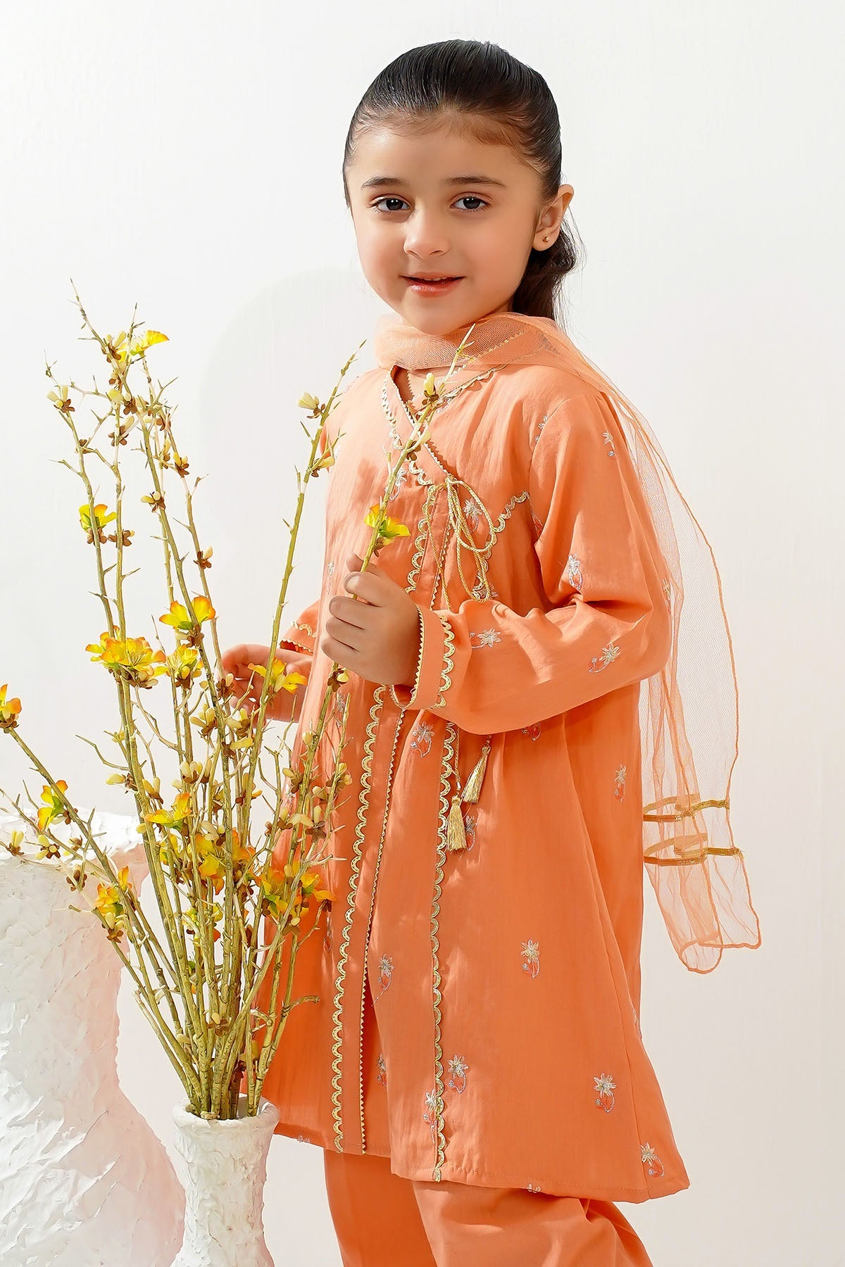 Ochre Clothing Toddlers Eastern Cotton Embroidered 3 Pc Suit