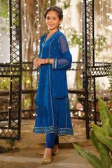 Ochre Clothing Girls Full Suits Chiffon Embroidered 3 Pc Suit