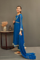 Ochre Clothing Girls Full Suits Chiffon Hand Adda Work 3 Pc Suit