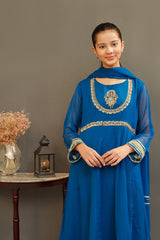 Ochre Clothing Girls Full Suits Chiffon Hand Adda Work 3 Pc Suit