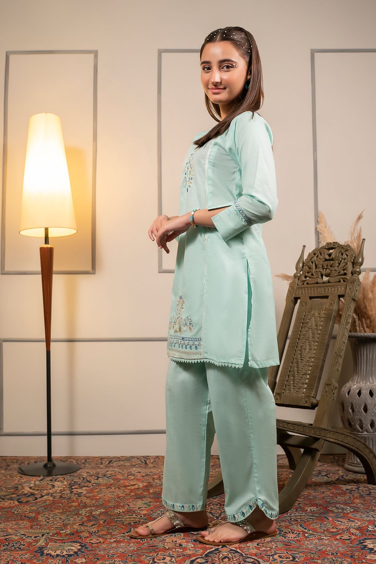 Ochre Clothing Cotton Embroidered 2 Pc Suit