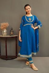 Ochre Clothing Girls Full Suits Chiffon Hand Adda Work 3 Pc Suit