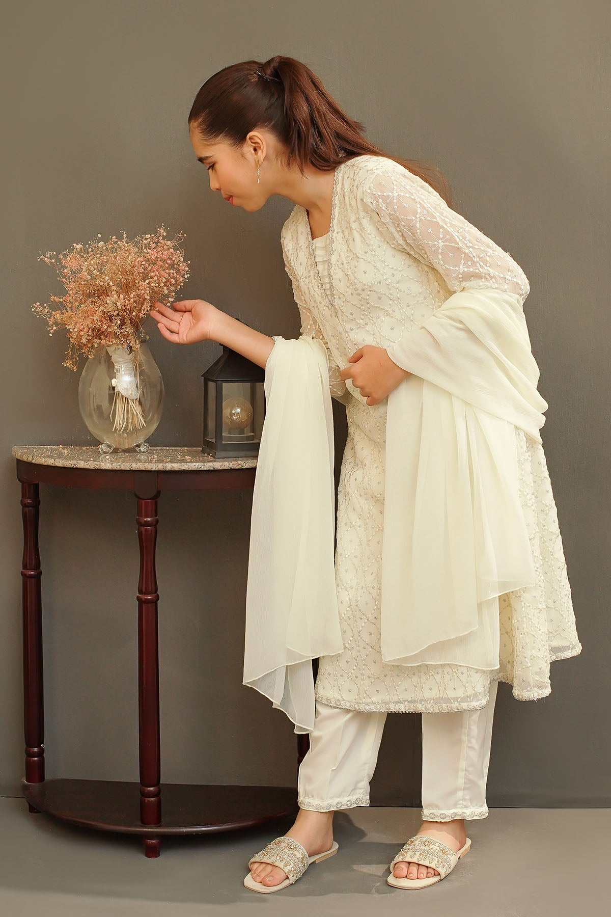 Chiffon Embroidered 3 Pc Suit - Wear Ochre