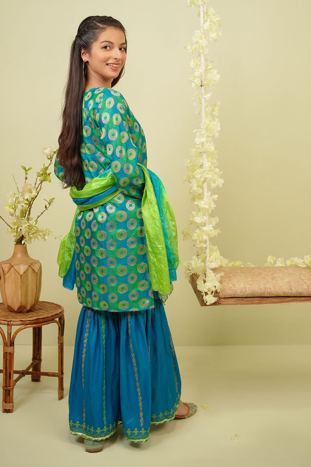 Printed Jacquard Hand Adda Work 3 Pc Suit - Wear Ochre