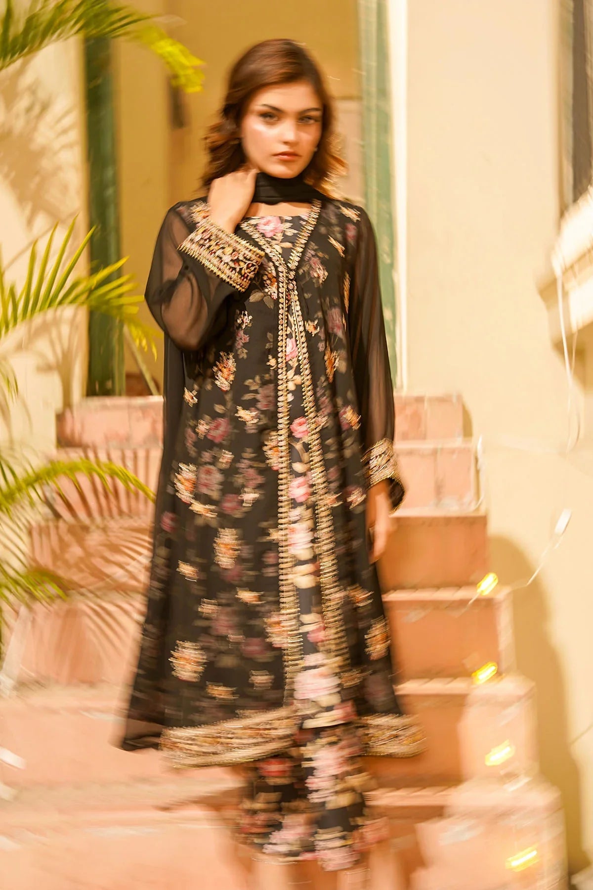 Best Women's Chiffon Embroidered 3 Pc Suit - Wear Ochre -