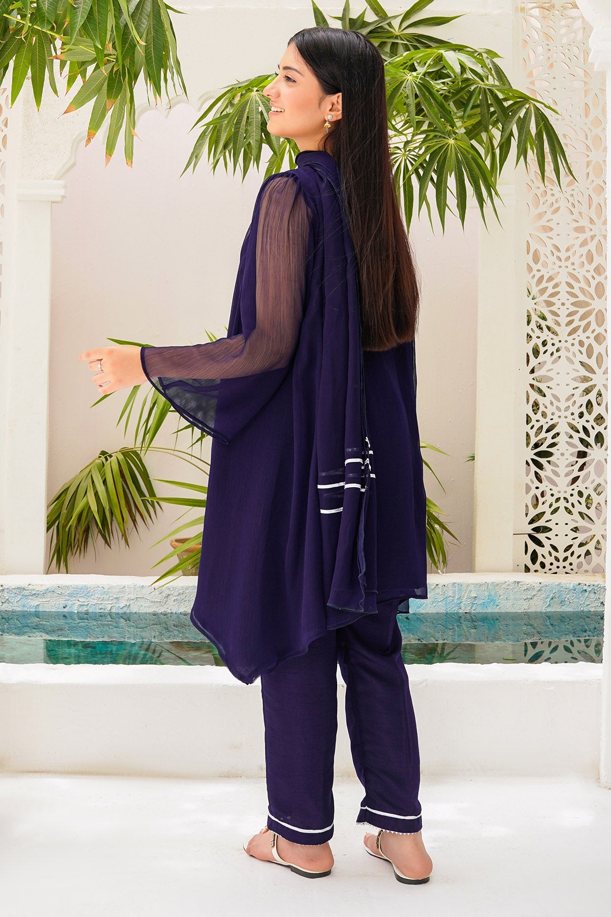 Chiffon Hand Adda Work 3 Pc Suit - Wear Ochre
