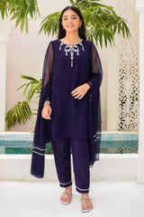 Chiffon Hand Adda Work 3 Pc Suit - Wear Ochre
