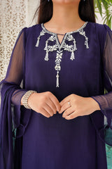 Chiffon Hand Adda Work 3 Pc Suit - Wear Ochre