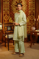 Ochre Clothing Girls Full Suits Viscose Jacquard Hand Adda Work 3 Pc  Suit